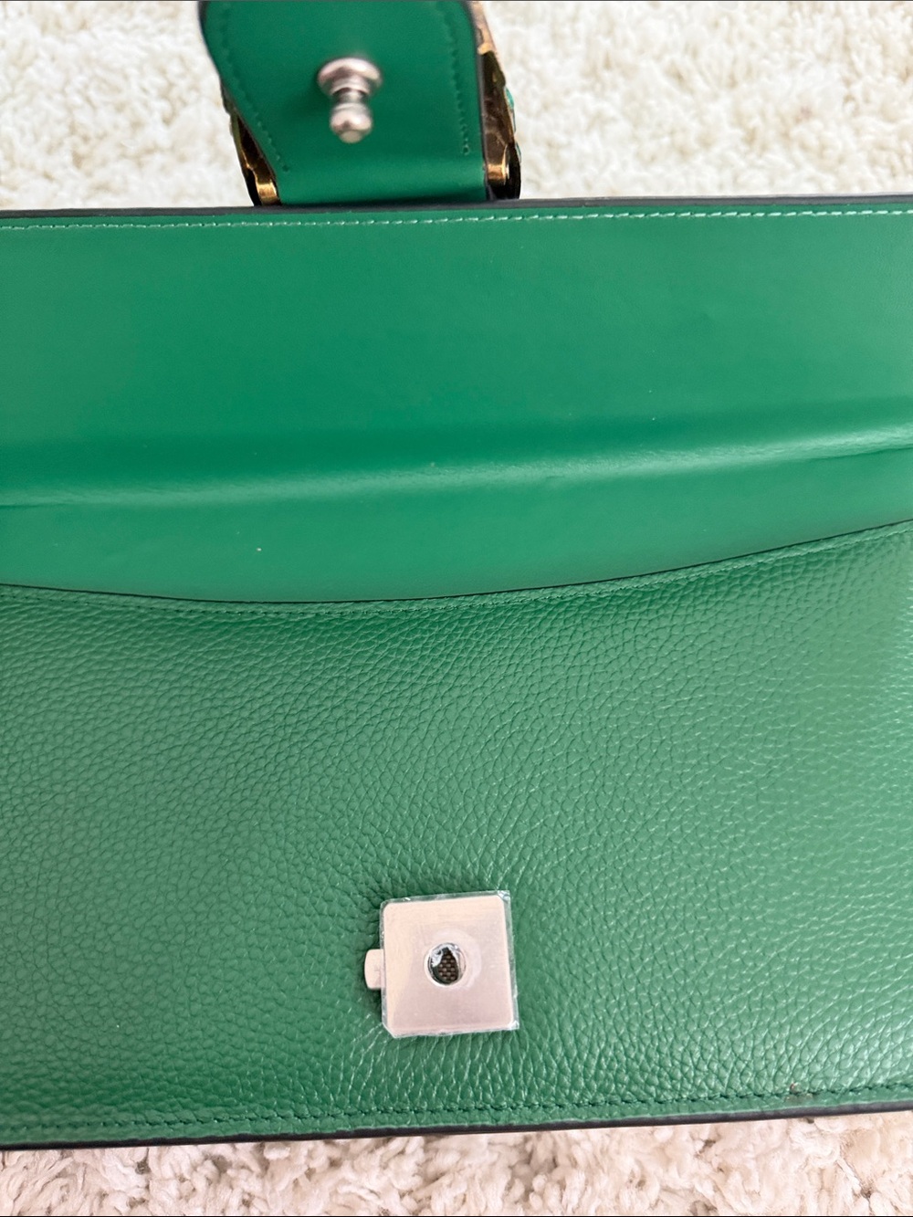 Designer Inspired Green PU Leather Shoulder Bag with Embellished Horsebit Accent - Picture 9 of 9